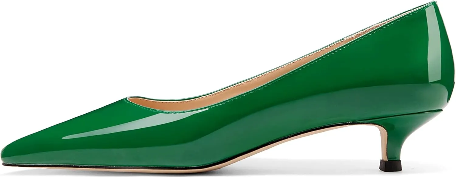 Women's Pointed Toe Solid Slip On 1.5 Inch Stiletto Patent Low Heel Pumps Shoes