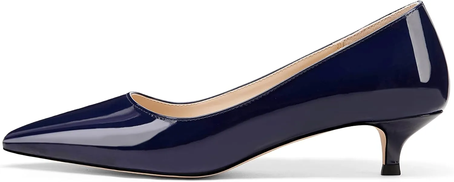 Women's Pointed Toe Solid Slip On 1.5 Inch Stiletto Patent Low Heel Pumps Shoes