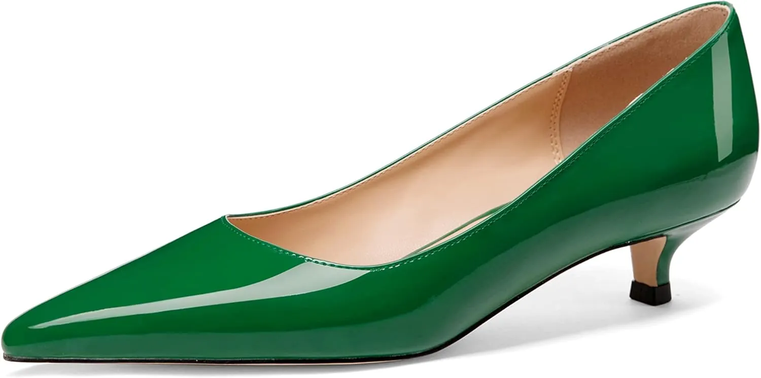 Women's Pointed Toe Solid Slip On 1.5 Inch Stiletto Patent Low Heel Pumps Shoes