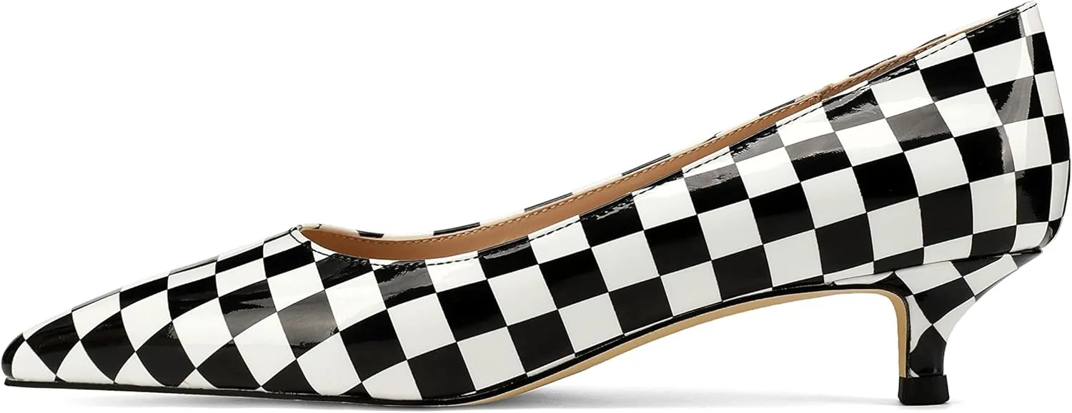 Women's Pointed Toe Solid Slip On 1.5 Inch Stiletto Patent Low Heel Pumps Shoes