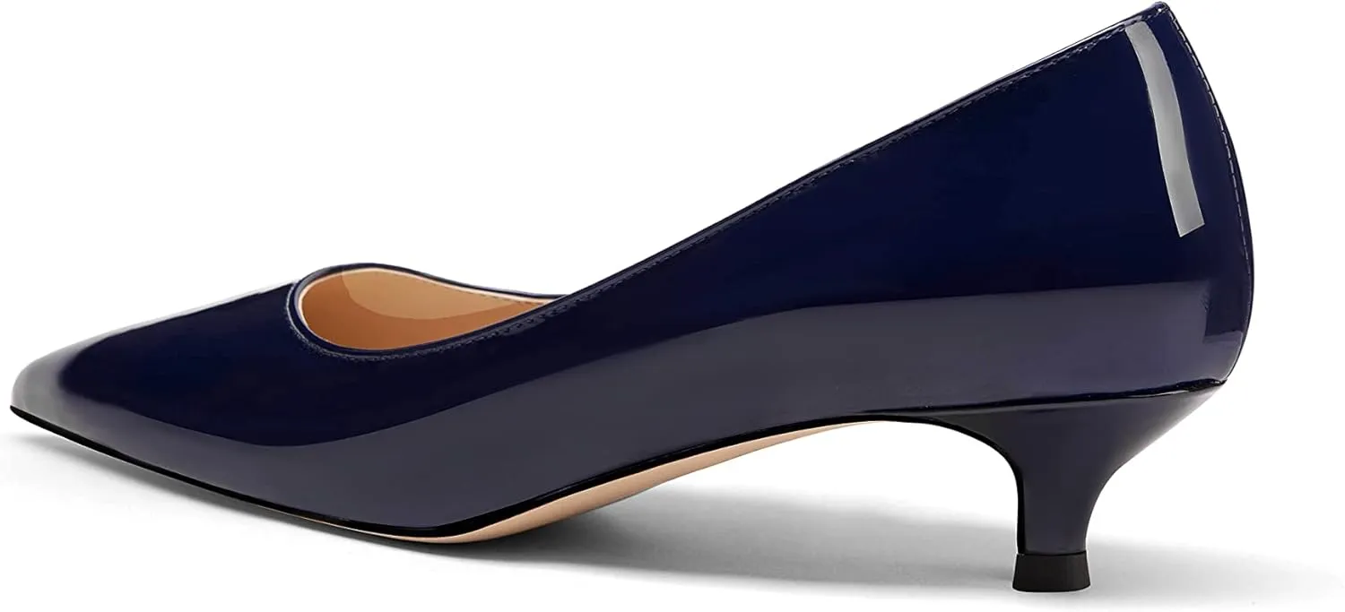 Women's Pointed Toe Solid Slip On 1.5 Inch Stiletto Patent Low Heel Pumps Shoes