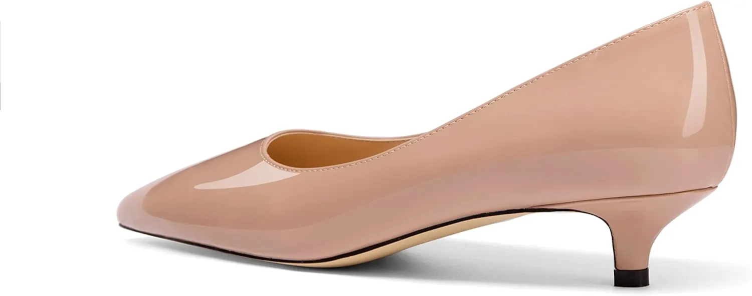 Women's Pointed Toe Solid Slip On 1.5 Inch Stiletto Patent Low Heel Pumps Shoes
