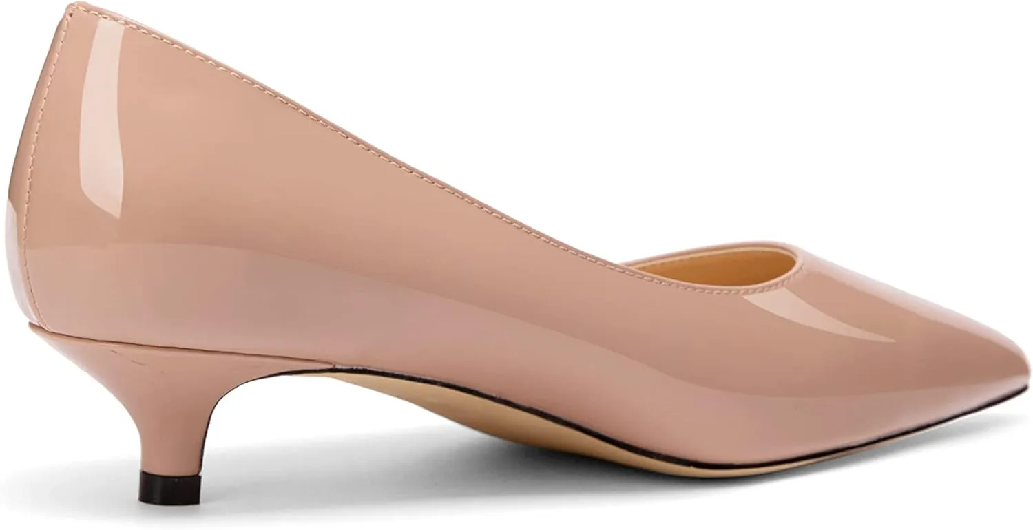 Women's Pointed Toe Solid Slip On 1.5 Inch Stiletto Patent Low Heel Pumps Shoes
