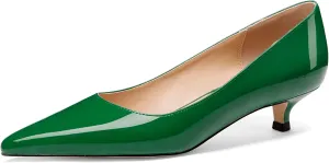 Women's Pointed Toe Solid Slip On 1.5 Inch Stiletto Patent Low Heel Pumps Shoes
