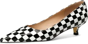 Women's Pointed Toe Solid Slip On 1.5 Inch Stiletto Patent Low Heel Pumps Shoes