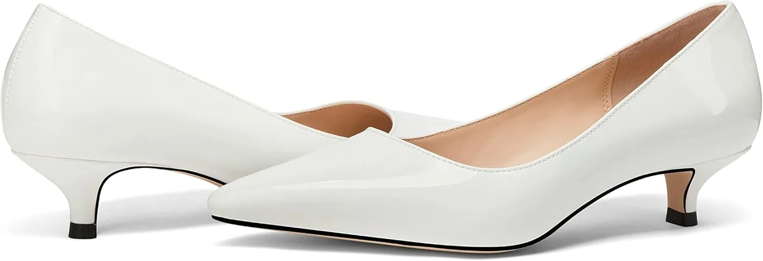 Women's Pointed Toe Solid Slip On 1.5 Inch Stiletto Patent Low Heel Pumps Shoes