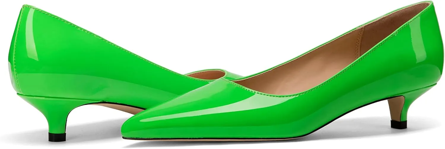 Women's Pointed Toe Solid Slip On 1.5 Inch Stiletto Patent Low Heel Pumps Shoes