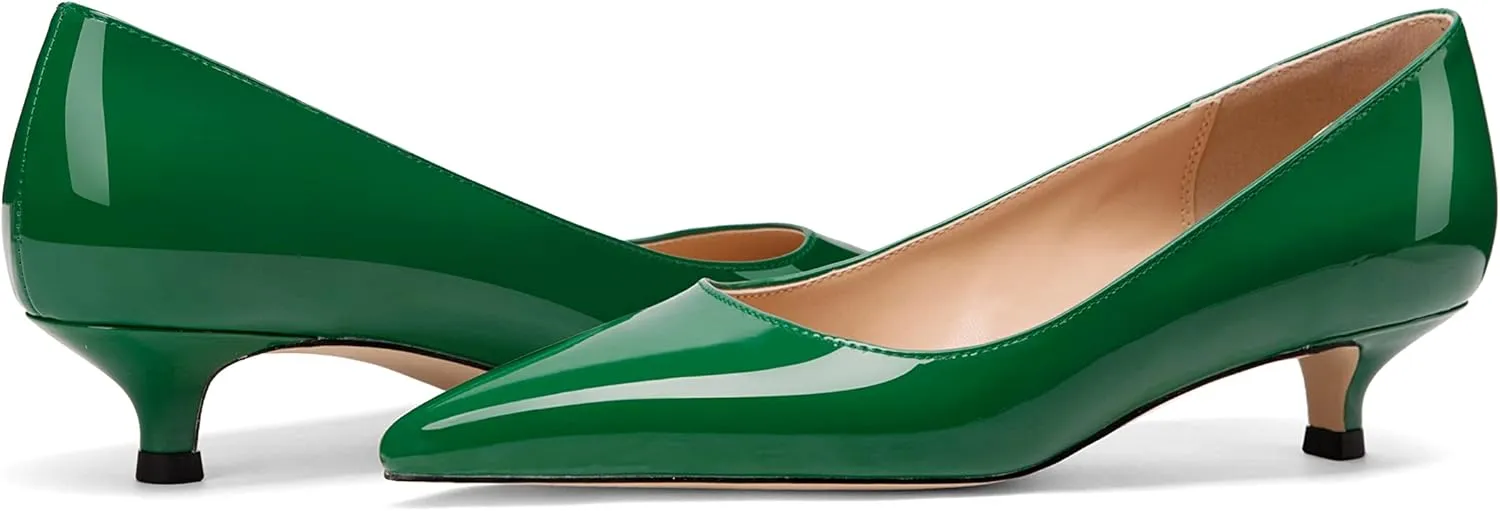 Women's Pointed Toe Solid Slip On 1.5 Inch Stiletto Patent Low Heel Pumps Shoes