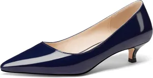Women's Pointed Toe Solid Slip On 1.5 Inch Stiletto Patent Low Heel Pumps Shoes