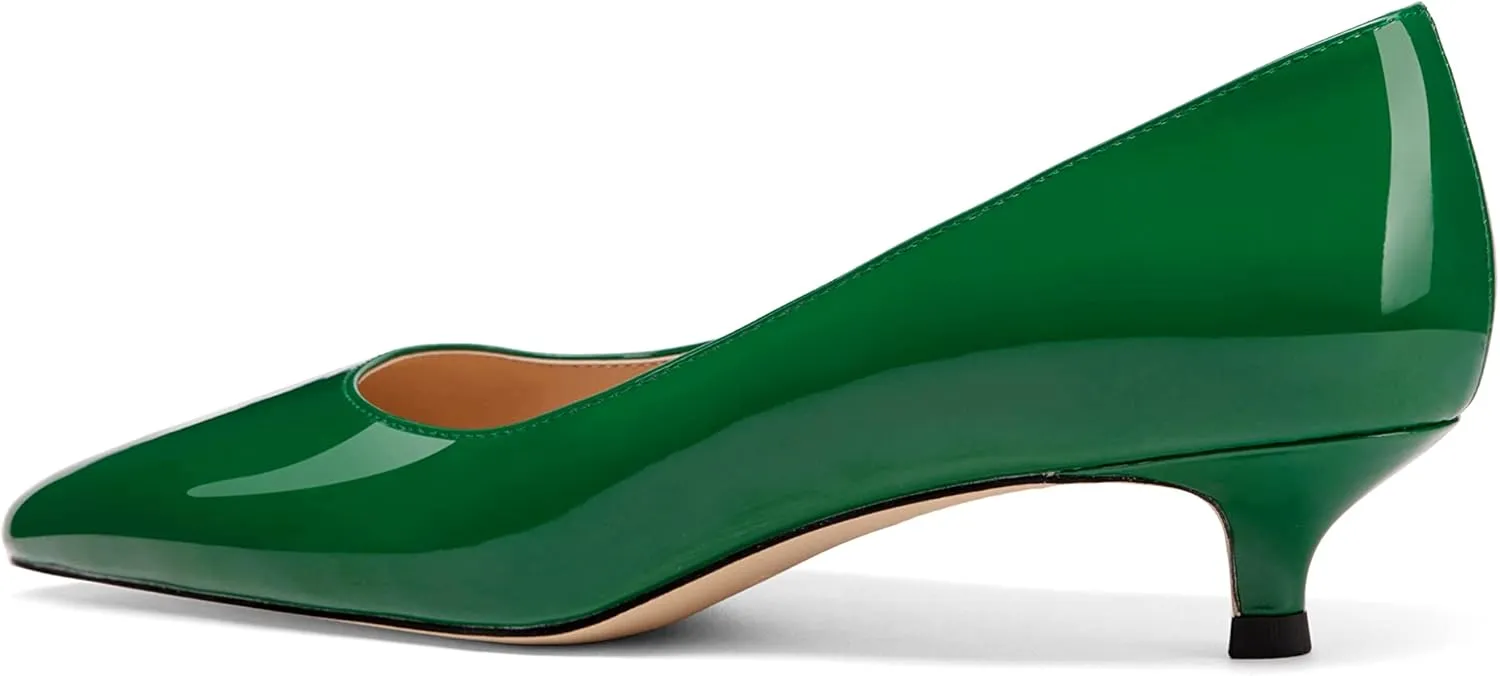 Women's Pointed Toe Solid Slip On 1.5 Inch Stiletto Patent Low Heel Pumps Shoes