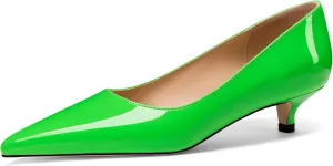 Women's Pointed Toe Solid Slip On 1.5 Inch Stiletto Patent Low Heel Pumps Shoes