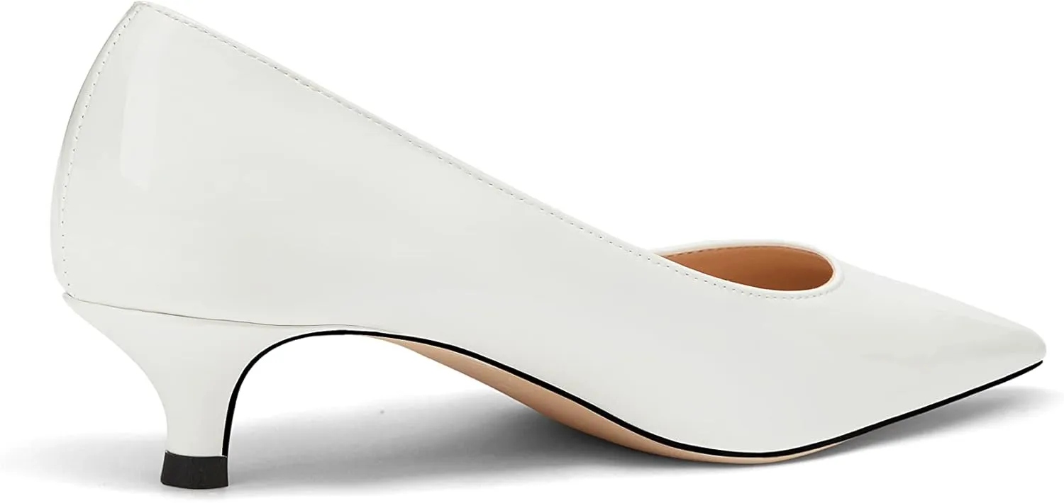 Women's Pointed Toe Solid Slip On 1.5 Inch Stiletto Patent Low Heel Pumps Shoes