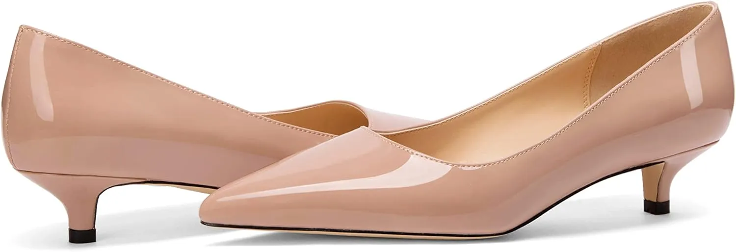 Women's Pointed Toe Solid Slip On 1.5 Inch Stiletto Patent Low Heel Pumps Shoes