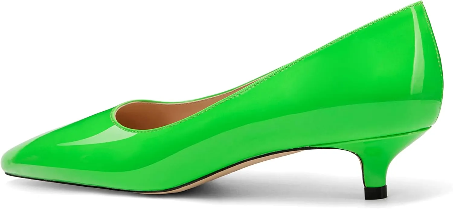 Women's Pointed Toe Solid Slip On 1.5 Inch Stiletto Patent Low Heel Pumps Shoes
