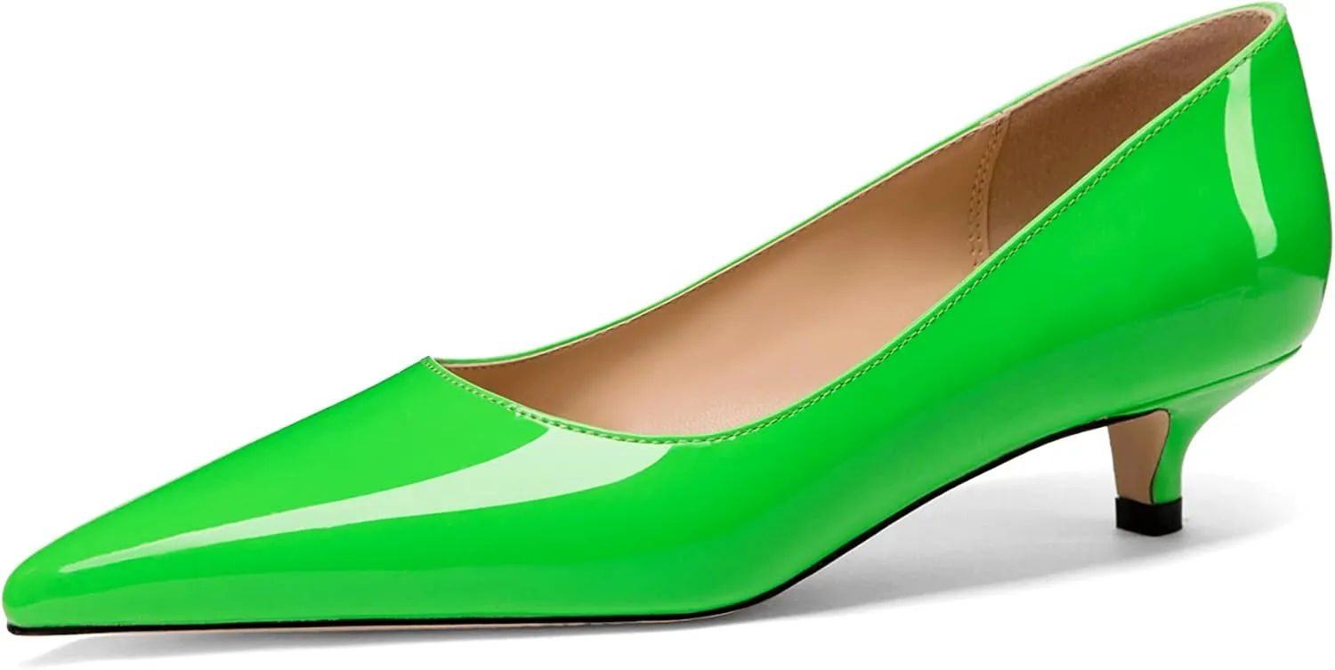 Women's Pointed Toe Solid Slip On 1.5 Inch Stiletto Patent Low Heel Pumps Shoes