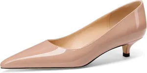 Women's Pointed Toe Solid Slip On 1.5 Inch Stiletto Patent Low Heel Pumps Shoes
