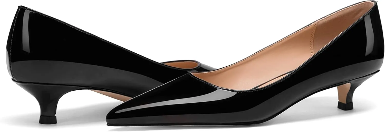Women's Pointed Toe Solid Slip On 1.5 Inch Stiletto Patent Low Heel Pumps Shoes