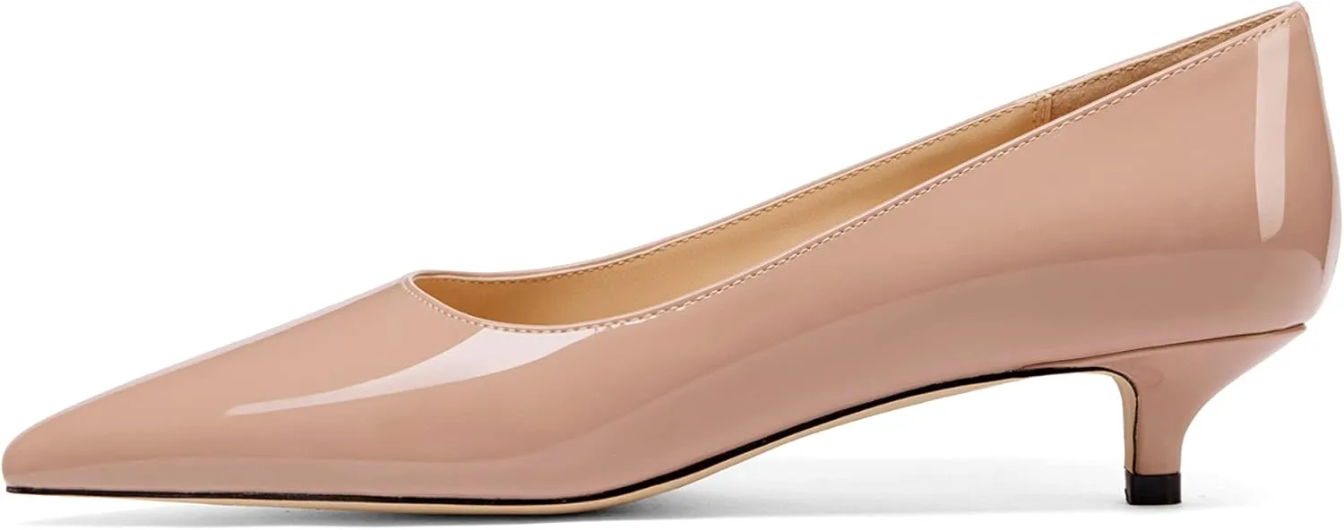 Women's Pointed Toe Solid Slip On 1.5 Inch Stiletto Patent Low Heel Pumps Shoes