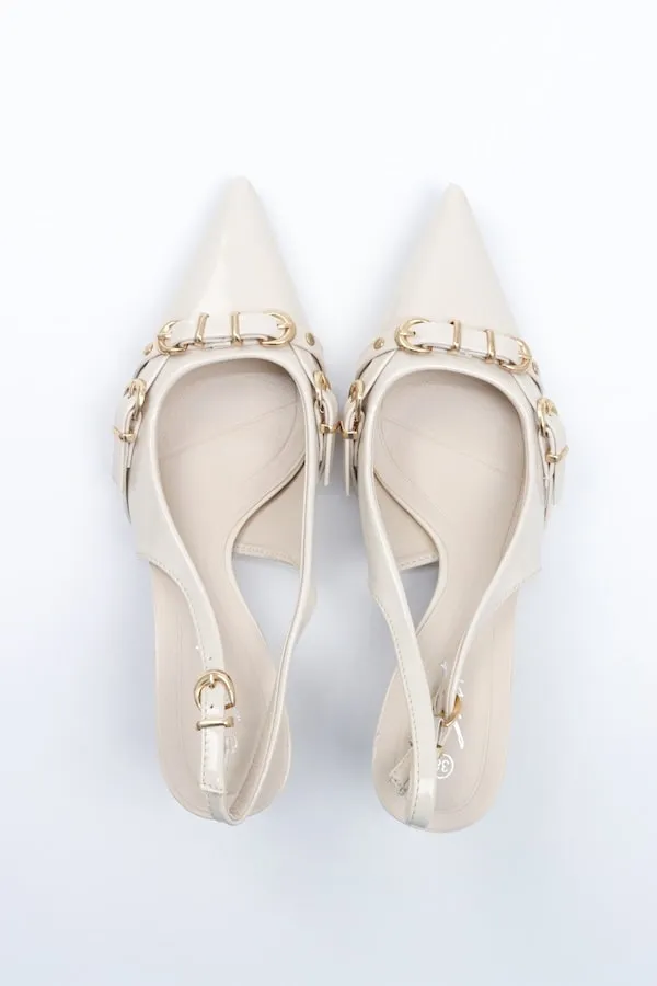 Women's Slingback Pointed Toe Beige Heels