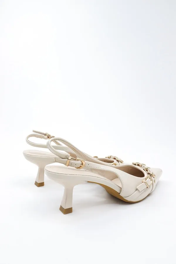 Women's Slingback Pointed Toe Beige Heels