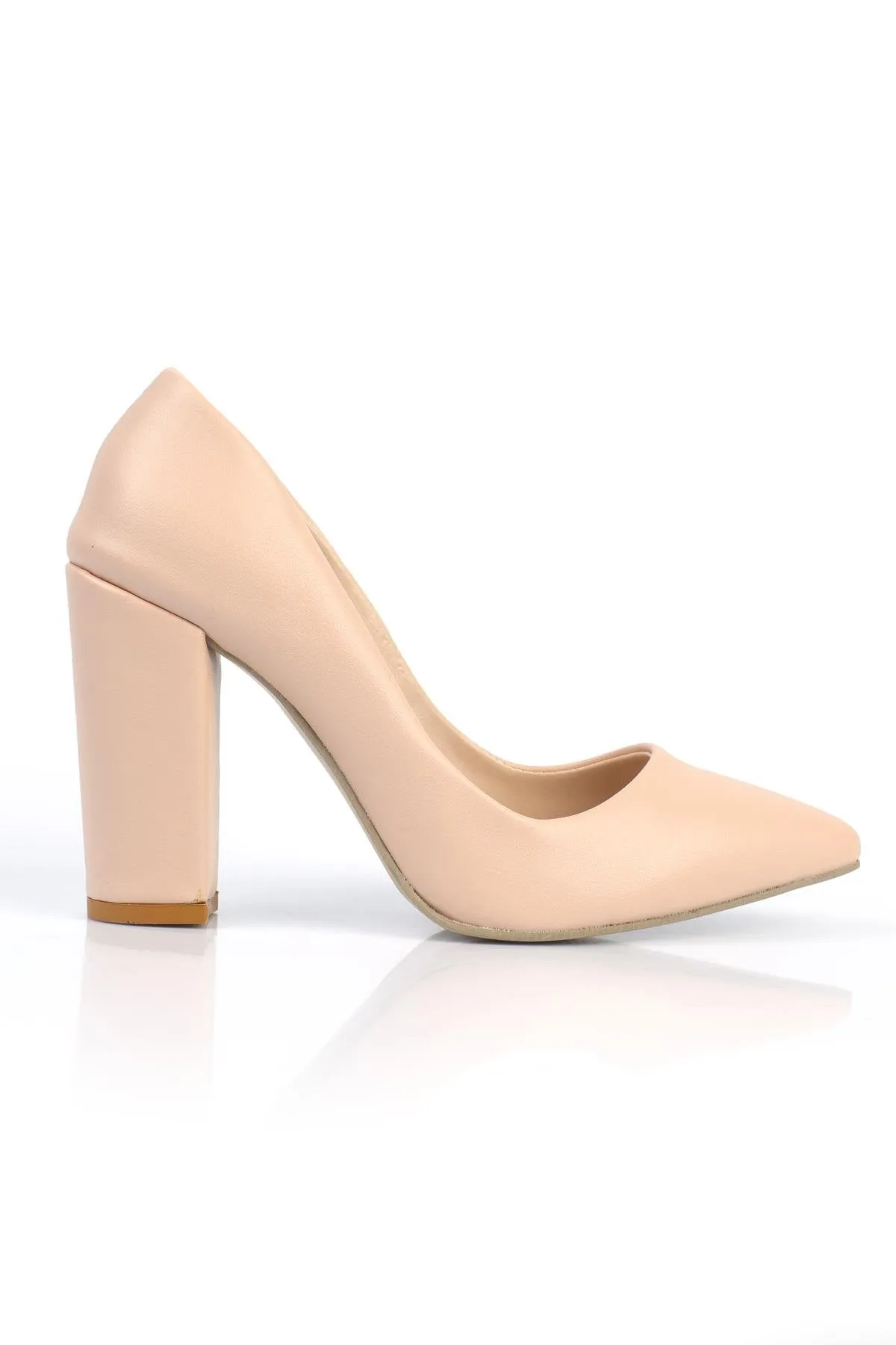Women's Stiletto Thick Heeled Shoes Beige Leather