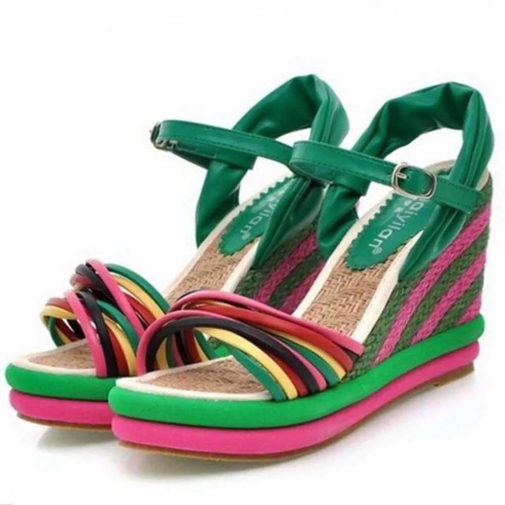 Womens Summer Color Block Criss-cross Platform San