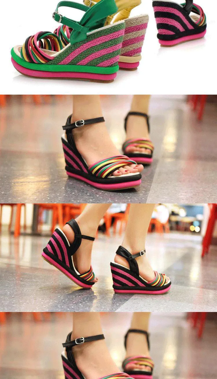 Womens Summer Color Block Criss-cross Platform San