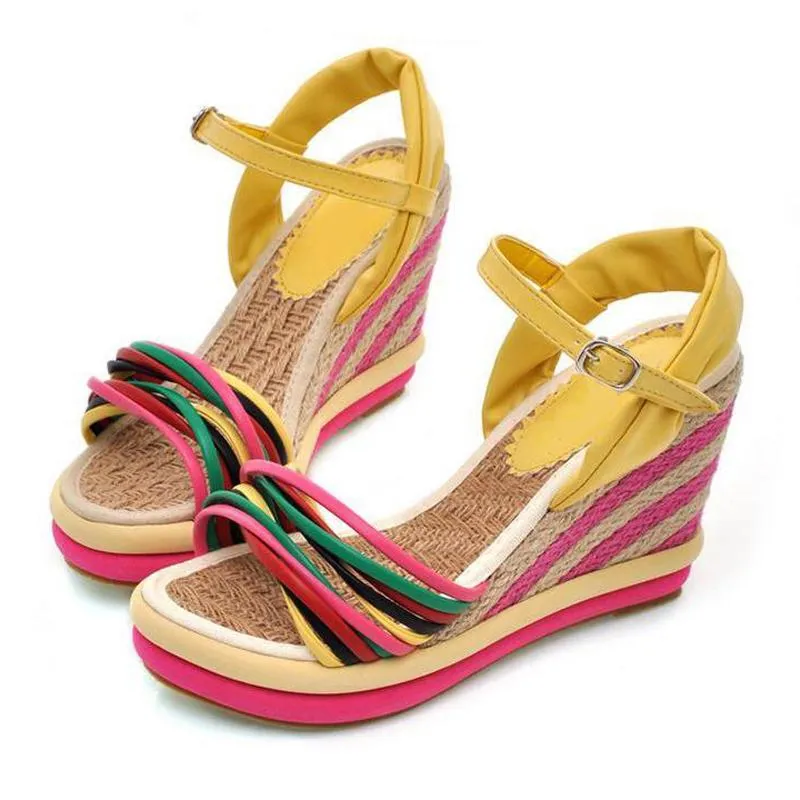 Womens Summer Color Block Criss-cross Platform San