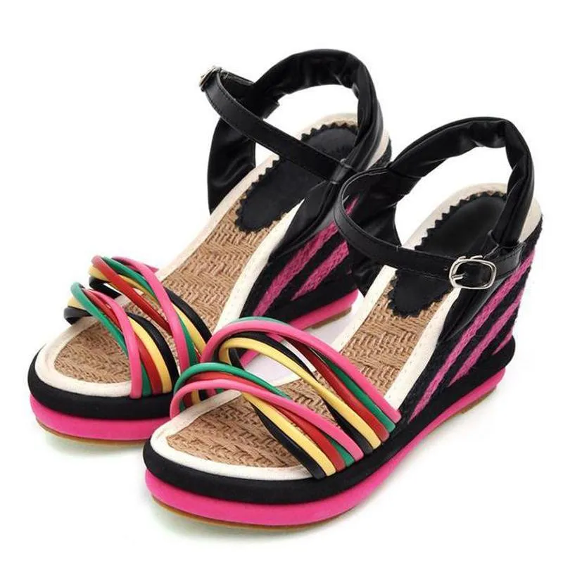 Womens Summer Color Block Criss-cross Platform San