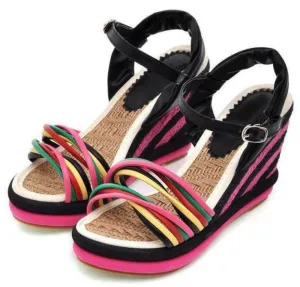 Womens Summer Color Block Criss-cross Platform San