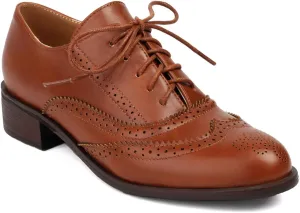 Women's Vintage Brogue Lace up Oxford Dance Shoes Closed Round Toe Concise Party Comfortable Business Formal Occasion Oxfords Chunky Dating Wedding Mid Block Cosplay Heels