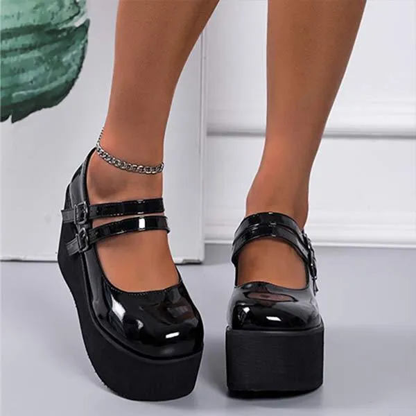 Women's Vintage Platform Wedge Low-Heeled Pumps 43146394C