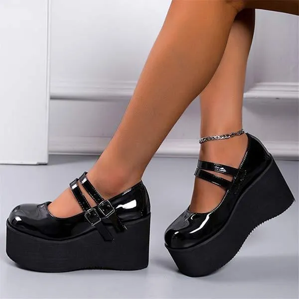 Women's Vintage Platform Wedge Low-Heeled Pumps 43146394C