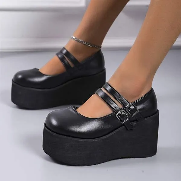 Women's Vintage Platform Wedge Low-Heeled Pumps 43146394C