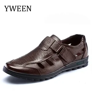 YWEEN men's sandals genuine leather sandals outdoor casual men leather sandals