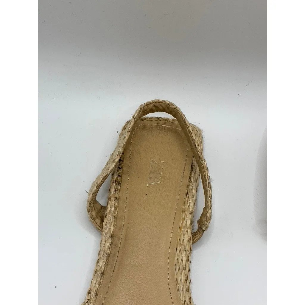ZARA Women's beige Raffia Weave Pearl Embellished Slingback Sandals SZ 41(US10)